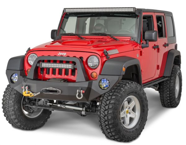 Red Jeep with front bumper
