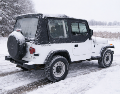 Jeep Wrangler with soft top in winter