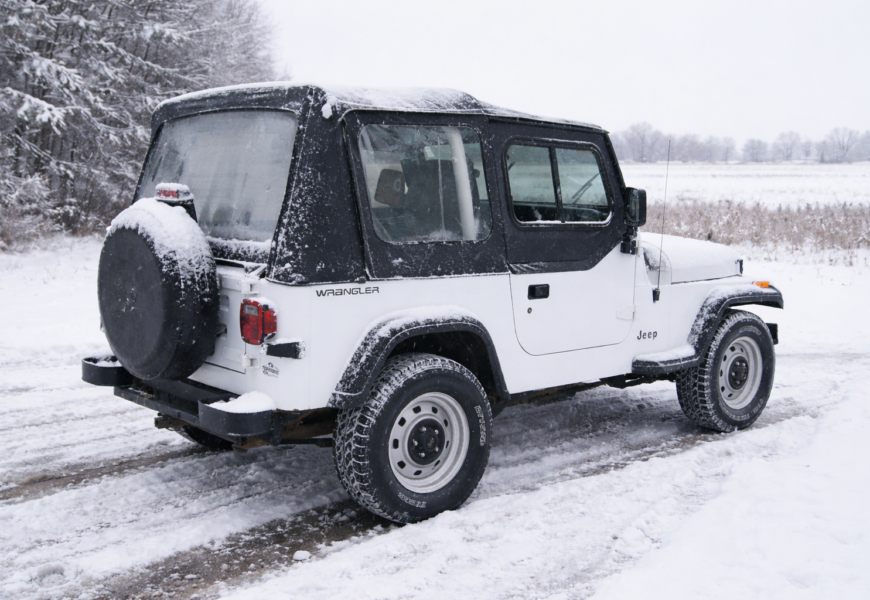 Jeep Wrangler with soft top in winter