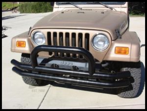 Rampage Front Double Tube Bumper With Hoop Black For 1976-06 Jeep CJ Series, Wrangler YJ & TJ 8620