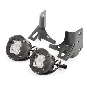 Rugged Ridge Windshield LED Light Kit Black With Mounting Brackets & Two 3.5" Round Dual Beam LED Lights For 2007-18 Jeep Wrangler JK 2 Door & Unlimited 4 Door Models 11027.19