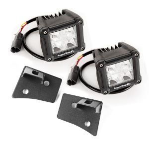 Rugged Ridge Windshield LED Light Kit Textured Black With Mounting Brackets & Two 3" Square Dual Beam LED Lights For 2007-18 Jeep Wrangler JK 2 Door & Unlimited 4 Door Models 11027.20