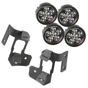 Rugged Ridge Dual A-Pillar Light Mount Kit With 3.5" Round LED Lights In Textured Black For 2007-15 Jeep Wrangler & Wrangler Unlimited JK 11232.34