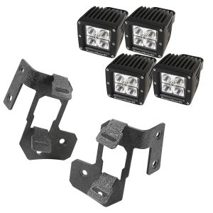 Rugged Ridge Dual A-Pillar Light Mount Kit With 3" Square LED Lights In Textured Black For 2007-15 Jeep Wrangler & Wrangler Unlimited JK 11232.35