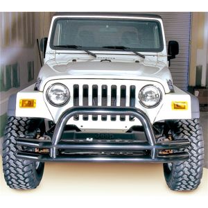 Rugged Ridge Double Tube Front Bumper with Hoop in Gloss Black 1976-06 Wrangler YJ TJ and CJ Series 11560.01