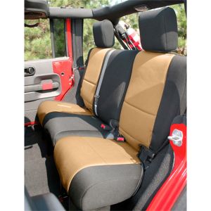 Rugged Ridge Custom Fit Neoprene Rear Seat Covers in Black & Tan for 11-18 Jeep Wrangler Unlimited JK 4 Door 13264.04