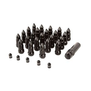 Rugged Ridge Black Bullet Style Lug Nut & Valve Stem Cap Kit With 23 Lug Nuts & 5 Black Aluminum Valve Stem Caps For 1/2-20 Wheel Studs 16715.27
