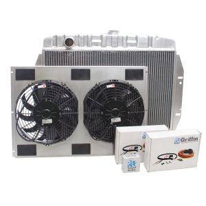 Griffin Radiator & Thermal Products Offroad Series Short Core Aluminum Radiator Combo Unit for 73-86 Jeep CJ's With GM V8 and Manual Transmission CU-00302
