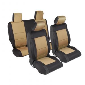 SmittyBilt Neoprene Front & Rear Seat Cover Kit in Black/Tan For 2007-12 Jeep Wrangler JK 2 Door Models 471425