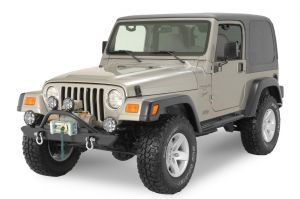 Rock Hard 4X4 Front Bumper with Angled Hoop in Black for 76-06 Jeep CJ, Wrangler YJ, TJ & Unlimited RH4001-C46