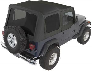 Rampage Complete Soft Top Kit With Tinted Rear Windows In Black Denim For 1987-95 Jeep Wrangler YJ With Soft Upper Half Doors 68215
