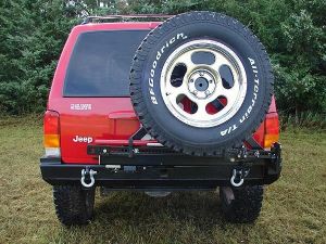 Rock Hard 4X4 Rear Bumper/Tire-Carrier in Black for 84-01 Jeep Cherokee XJ RH1013