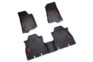 MOPAR All-Weather Front & Rear Floor Liner Set with Red Jeep Logo for 18-25 Jeep Wrangler JL Unlimited 82216623AB