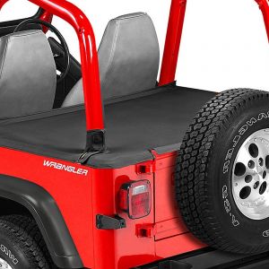 BESTOP Duster Deck Cover In Black Denim For 1987-91 Wrangler YJ With Factory Soft Top Bows Folded Down 9000215