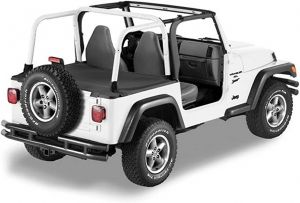 BESTOP Duster Deck Cover With Factory Soft Top Bow Folded Down In Black Denim For 1997-02 Jeep Wrangler TJ 9001915