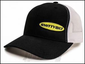 SmittyBilt Logo FlexFit Trucker Hat in Black and White MK05HT0101OS
