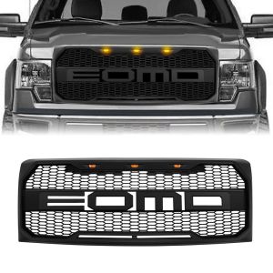 AMERICAN MODIFIED Raptor Style Upper Grille w/ Amber Lights, Matte Black for 09-25 Ford F-150 AMFMAA00108