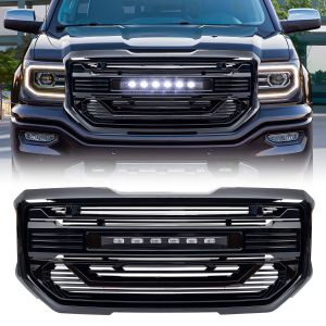 AMERICAN MODIFIED Armor Grille with Off-Road Lights - Glossy Black for 16-18 GMC Sierra 1500 AMGMAA00102