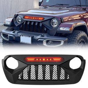 AMERICAN MODIFIED Demon Grille with Red 5 Star LED Lights Bar for 18-24 Jeep Wrangler,20-24 Jeep Gladiator AMJPCA00110