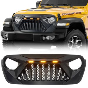AMERICAN MODIFIED Goliath Grille with LED Amber Lights for 18-24 Jeep Wrangler,20-24 Jeep Gladiator AMJPCA00115
