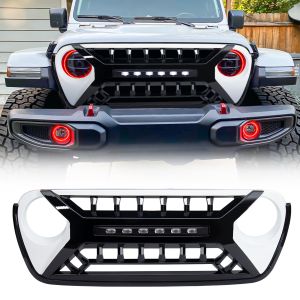 AMERICAN MODIFIED Armor Grille with LED Off-Road Lights - Black and White for 18-24 Jeep Wrangler,20-24 Jeep Gladiator AMJPCA00127