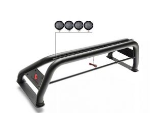 Black Horse Off Road Classic Roll Bar with 2 Sets of 5.3" Round LED Lights in Black for 20+ Jeep Gladiator JT without Tonneau Cover RB10BK-PLFB