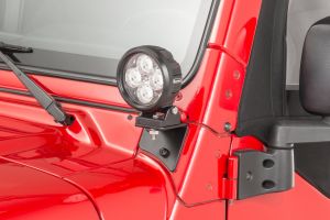 Quadratec 4" Round LED Lights with Wiring Harness & Windshield Mount Brackets for 97-06 Jeep Wrangler TJ & Unlimited