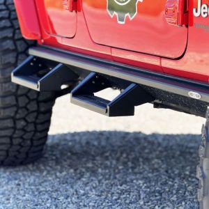 Rock Slide Engineering Removable Drop Steps with for 18-26+ Jeep Wrangler Unlimited 4-Door with Deluxe Rock Rails SL-304-SP-
