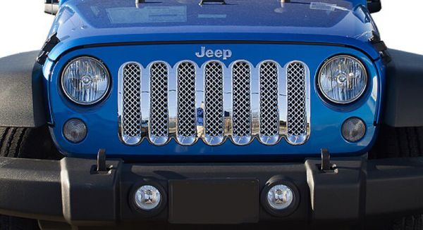 Black Horse Offroad 1-Pc Chrome ABS Plastic Mesh Grille for 07-18 Jeep  Wrangler JK & Unlimited JK BH-ABS443